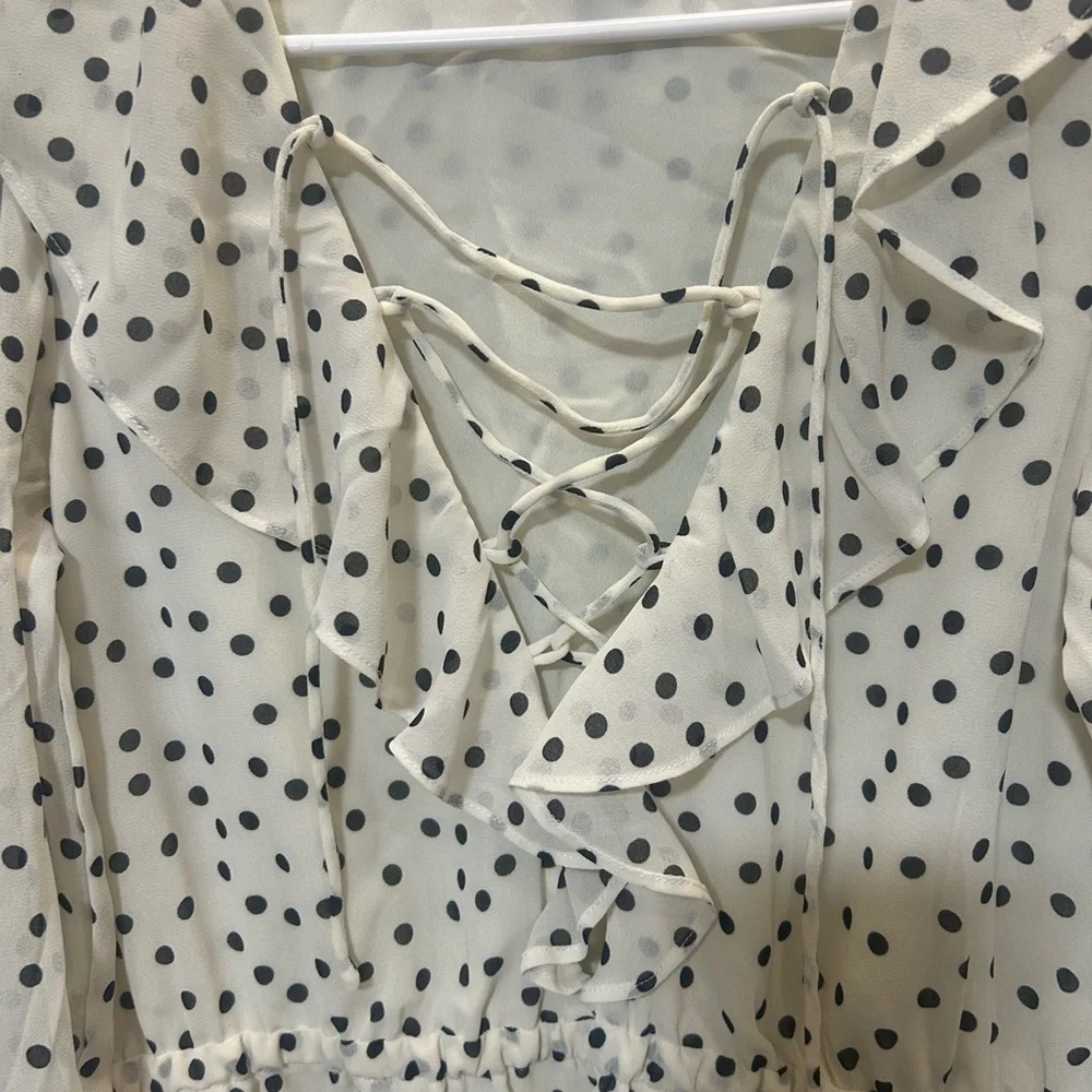 MAJORELLE cream and Black Polka Dot Mini Dress 0205 B-1 - Picture 5 of 15